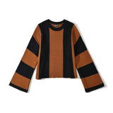 Lubintang And Winter New Women's Wear New Leisure Style Long-Sleeved Round-Neck Vertical Striped Casual Sweater