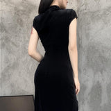 Lubintang Retro Style Improved Cheongsam Female Ins Winter New Girl Forked Dress Temperament Slim Skirt