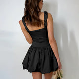 Lubintang French Fashion Shrunken Pleated Fluffy Dress 2024 Summer New Suspender Skirt