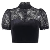 Lubintang Dark Summer New Trend Sexy Slim Lace Perspective Spider Web Design Blouse Girl