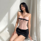 Lubintang Breast-Wiping, Bow Tie, Waist Vest, Ins Summer Style, Hot Girl Pink Blouse.