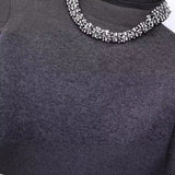 Lubintang Spring Style Neckband Diamond Trim Round Collar Pullover Loose Sweater 5755005