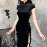 Lubintang Retro Style Improved Cheongsam Female Ins Winter New Girl Forked Dress Temperament Slim Skirt