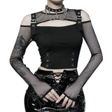 Lubintang Punk Style Hollowed-Out Long-Sleeved Women's Blouse With A New Sexy Waist Mesh Mesh In The Fall Of 2024