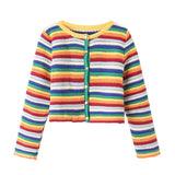 Lubintang Rainbow Striped Round Neck Knitted Cardigan Short Sweater In Summer