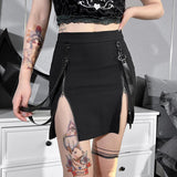 Lubintang Dark Wind Spring's New Double Zipper Bag Hip Fork Goth Design Tight Half Skirt Woman