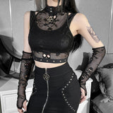 Lubintang Dark Wind Netting Skull Lace Vest Two-Piece Set Spring Ins Sexy Inner Suit