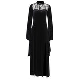 Lubintang Lace Stitching Long Dress Sexy Split Split Hollowed-Out Dress With Long Horn Sleeves