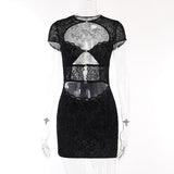 Lubintang Autumn New Spicy Girls Sexy Slim Hip Skirt Fashion Flocking Lace Hollowed-Out Dress Woman