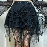 Lubintang Gothic Punk, Spider Web, Tassel, Half Skirt, Dark Wind, Short Skirt