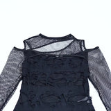 Lubintang Autumn New Personality Women's Wear Dark Wind Hot Girl Sexy Slim Grid Hole Long-Sleeved Top Girl