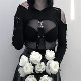 Lubintang Dark Wind 2024 Spring New Ins Gothic Short Style Sweater With Shoulders Exposed And Navel Exposed For Women's Wear