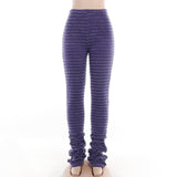 Lubintang Spring Striped Casual Pants Knitted And Stitched Sexy Slim High Waist Personality Long Trousers