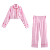 Lubintang New Rolled-Edged Poplin Shirt Rolling-Edged Pajamas Style Pants Set