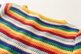 Lubintang Rainbow Striped Round Neck Knitted Cardigan Short Sweater In Summer