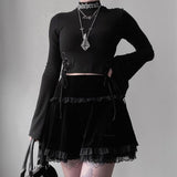 Lubintang Dark Design Embroidered Lace Skirt 2024 Winter High Waist New Black Half Skirt