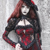 Lubintang Dark Wind Halloween New Lace Mesh Halter Top Personality Cross Vest Girl