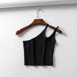 Lubintang New Irregular Oblique Collar One-Shoulder Double Halter Top E Slim Lady Sling Vest