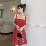 Lubintang Show Chest A Dress Summer New Ins Gentle Lady Style Solid Color Short Skirt Girl