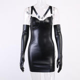 Lubintang Women's Wear New PU Sexy Short Skirt Leather Skirt Girl Sling Tight Dress