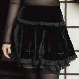 Lubintang Dark Design Embroidered Lace Skirt 2024 Winter High Waist New Black Half Skirt