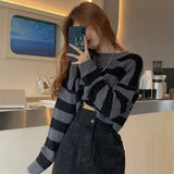 Lubintang Cropped Sweater Sexy Tops Women Black White Striped Pullover Knitted Sweater Women Korean Jumper Y2K Wholesale Goth