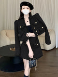 Lubintang Autumn Temperament Korean Fashion Small Fragrance Tweed Long Sleeve V Neck Jacket + High Waist A Line Skirt Two Piece Set