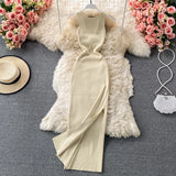 Lubintang Chic Fashion Woman Dress Solid O Neck Sleeveless Maxi Dresses Vintage Summer High Waist Knitted Stretch Vestidos Mujer