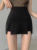 Lubintang Split Shorts Skirt Women's Office Ladies Suit Skirt Summer New Black Mini A-line Pants Skirt High Waist Wide Leg Shorts