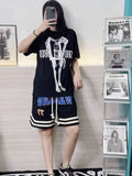 Lubintang Chic Fashion Women High Street American Embroidery Shorts Summer Streetwear Wide Leg Drawstring Basketball Pants Mujer