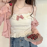 Lubintang Candy Color Crop Top Women Japanese Lolita Sweet Tank Boe Ruffle Short Tee Shirt All Match Cute s 2024