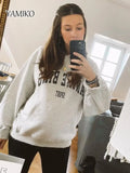 Lubintang Small Letter Print Sweatshirt Top White Gray Velvet Women's Loose Hooded Sweatshirt For Women's Autumn Winter Hoodies