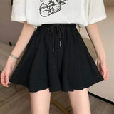 Lubintang 5Xl Summer Shorts Skirts Women Elastic High Waist Casual Wide Leg Shorts Korean A Line Loose Mini Skirt Black Short Pants