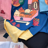 Lubintang Sweet Cartoon Print O-neck T-shirts Y2k E-Girl Patchwork Short Sleeve Tee Shirt 2024 Summer New Loose Tops Women