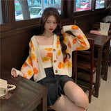 Lubintang Chic Fashion Women V Neck Long Sleeve Casual Floral Knitted Cargidan Coat+Sweet Y2k Sexy Camisole Tank Top 2 Pcs Sets