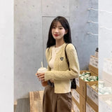 Lubintang Chic Korean Fashion Twist Long Sleeve Knitted Cardigans Women Heart Embroidery Sweet Sweater Coats Tops Ropa Mujer