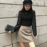 Lubintang Sweaters Pullover Sweater Women's Spring and Autumn Mesh Long Sleeve Splicing Knitwear Top Femme Chandails