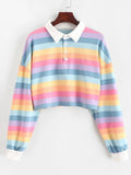 Lubintang Shirt Women Sweatshirt Long Sleeve Rainbow Color Ladies Hoodies With Button Striped Korean Style Sweatshirt Women