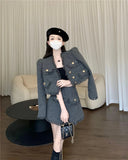 Lubintang Autumn Temperament Korean Fashion Small Fragrance Tweed Long Sleeve V Neck Jacket + High Waist A Line Skirt Two Piece Set