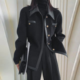 Lubintang 2024 Autumn Winter Stylish Split-Joint Lapel Collar Jackets Buttons Black Causal Korean Fashion Outwear For Women