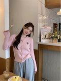 Lubintang Chic Korean Fashion Twist Long Sleeve Knitted Cardigans Women Heart Embroidery Sweet Sweater Coats Tops Ropa Mujer