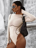 Lubintang long sleeve striped line patchwork bodycon sexy playsuit autumn winter women streetwear outfits female body