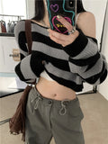 Lubintang Casual Contrast Color Striped Women Sweaters Slash Neck Long Sleeve Pullovers Sweet Loose All Match Jumpers Women