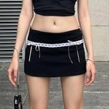 Lubintang Skirt Black Women New Summer Fashion Button Striped Party Clothing Sexy Lace Mini Skirt Lady Versatile Casual Slim Skirt