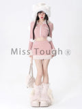 Lubintang Pink Kawaii 2 Piece Set Women Fluffy Design Sweet Skirt Suit Female Korean Rabbit Ear Hoodies + Slim Mini Skirt Set 2024