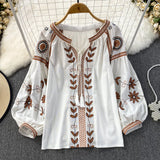 Lubintang Chic Fashion 2024 New Spring Women Vintage Long Sleeve Loose T-Shirts O Neck Embroidery Casual All Match Top Mujers