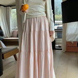 Lubintang Gentle Pink Ruched Skirt for Women 2024 Summer New Slim Waist A-line Dresses Y2k E-Girl Mid-length Loose Faldas Mujer