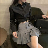 Lubintang Chic Fashion Women Solid Pleated Mini Skirts Button Up Preppy Style All Match Elegant High Waist Summer Faldas Mujer