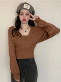 Lubintang Two Sweater Women 2024 Spring Autumn New V-Neck Full Sexy Knitted Sweaters Korean Short Chic Wild Fashion Pullovers