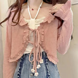 Lubintang Candy Color Crop Top Women Japanese Lolita Sweet Tank Boe Ruffle Short Tee Shirt All Match Cute s 2024